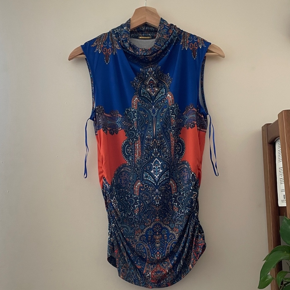 Elie Tahari Blue and Orange Paisley Blouse